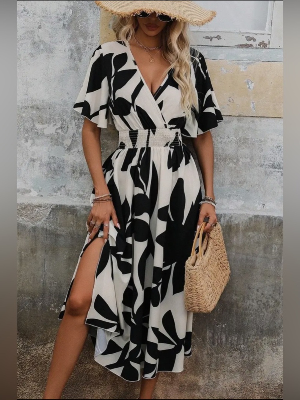 Dani Apricot Floral Crossover Slit Dress